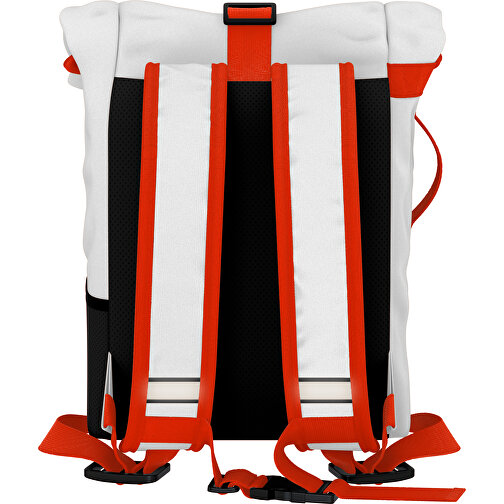 Rolltop Rucksack Comfort , weiss / orange, Sublimation-fabric 200g - Polyester (PU), 29,50cm x 13,00cm x 33,00cm (Länge x Höhe x Breite), Bild 2