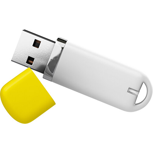 USB-Stick StylishDrive 2.0 , weiß / gelb MB , 32 GB , Gummiplastik, Kunststoff MB , 6,20cm x 0,75cm x 2,00cm (Länge x Höhe x Breite), Bild 1