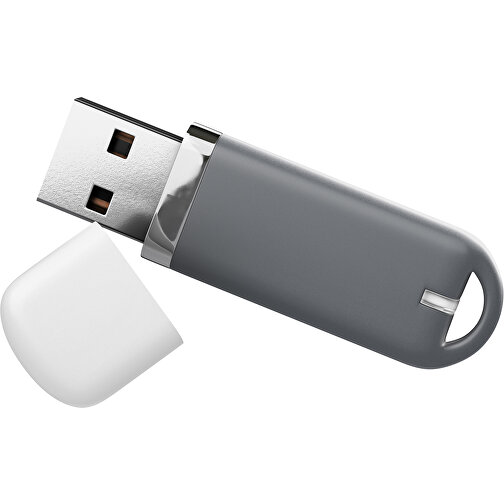 USB-Stick StylishDrive 2.0 , dunkelgrau / weiß MB , 16 GB , Gummiplastik, Kunststoff MB , 6,20cm x 0,75cm x 2,00cm (Länge x Höhe x Breite), Bild 1