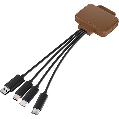 3-in-1 USB-Ladekabel MultiCharge , dunkelbraun / schwarz, Kunststoff, 5,30cm x 1,20cm x 5,50cm (Länge x Höhe x Breite), Bild 1