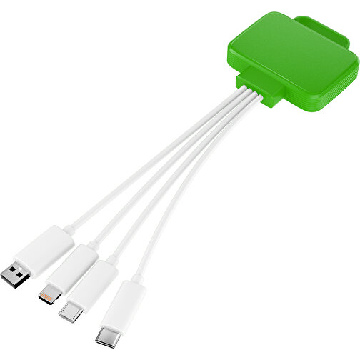 3-in-1 USB-Ladekabel MultiCharge , grasgrün / weiß, Kunststoff, 5,30cm x 1,20cm x 5,50cm (Länge x Höhe x Breite), Bild 1