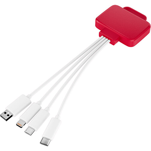 3-in-1 USB-Ladekabel MultiCharge , dunkelrot / weiß, Kunststoff, 5,30cm x 1,20cm x 5,50cm (Länge x Höhe x Breite), Bild 1