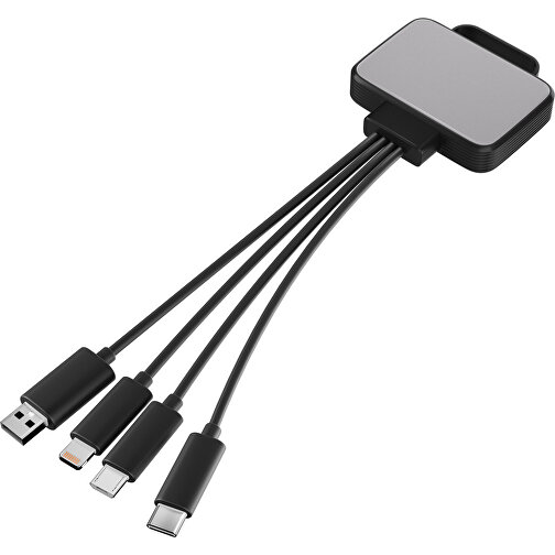 3-in-1 USB-Ladekabel MultiCharge , hellgrau / schwarz, Kunststoff, 5,30cm x 1,20cm x 5,50cm (Länge x Höhe x Breite), Bild 1