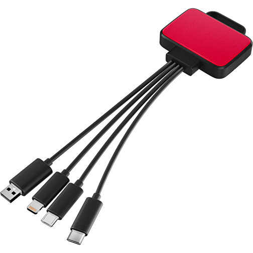3-in-1 USB-Ladekabel MultiCharge , ampelrot / schwarz, Kunststoff, 5,30cm x 1,20cm x 5,50cm (Länge x Höhe x Breite), Bild 1