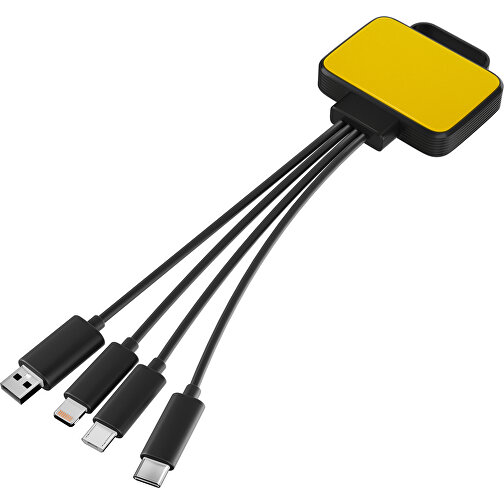 3-in-1 USB-Ladekabel MultiCharge , goldgelb / schwarz, Kunststoff, 5,30cm x 1,20cm x 5,50cm (Länge x Höhe x Breite), Bild 1