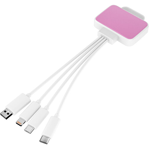 3-in-1 USB-Ladekabel MultiCharge , rosa / weiß, Kunststoff, 5,30cm x 1,20cm x 5,50cm (Länge x Höhe x Breite), Bild 1