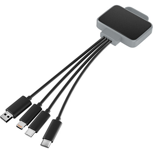 3-in-1 USB-Ladekabel MultiCharge , schwarz / silber, Kunststoff, 5,30cm x 1,20cm x 5,50cm (Länge x Höhe x Breite), Bild 1