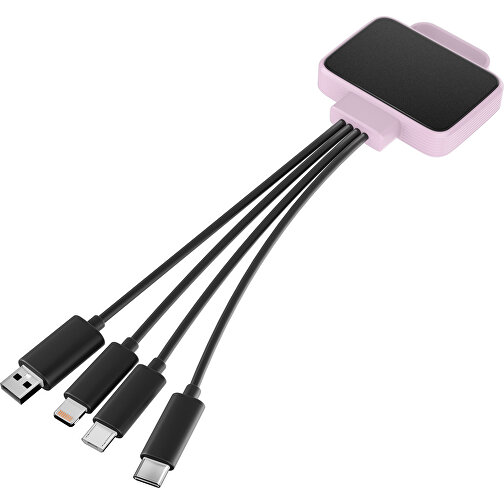 3-in-1 USB-Ladekabel MultiCharge , schwarz / zartrosa, Kunststoff, 5,30cm x 1,20cm x 5,50cm (Länge x Höhe x Breite), Bild 1