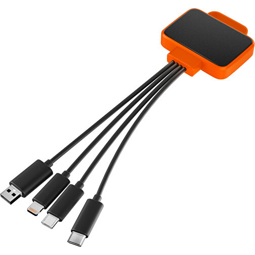 3-in-1 USB-Ladekabel MultiCharge , schwarz / orange, Kunststoff, 5,30cm x 1,20cm x 5,50cm (Länge x Höhe x Breite), Bild 1