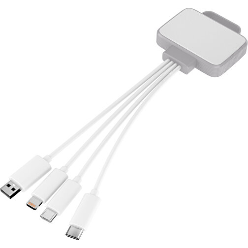 3-in-1 USB-Ladekabel MultiCharge , weiß / hellgrau, Kunststoff, 5,30cm x 1,20cm x 5,50cm (Länge x Höhe x Breite), Bild 1