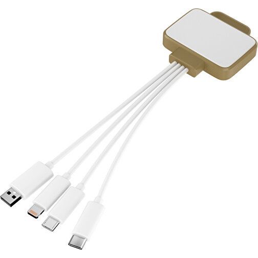 3-in-1 USB-Ladekabel MultiCharge , weiß / gold, Kunststoff, 5,30cm x 1,20cm x 5,50cm (Länge x Höhe x Breite), Bild 1