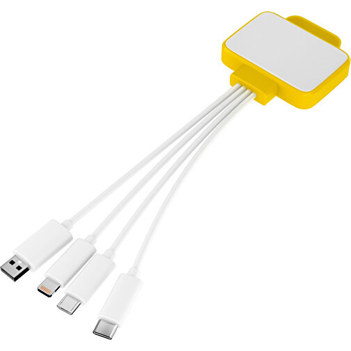 3-in-1 USB-Ladekabel MultiCharge , weiß / goldgelb, Kunststoff, 5,30cm x 1,20cm x 5,50cm (Länge x Höhe x Breite), Bild 1