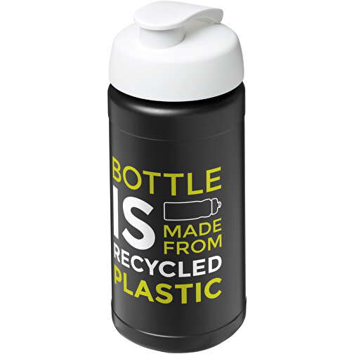 Baseline 500 Ml Recycelte Sportflasche Mit Klappdeckel , weiß, 85% Recycelter HDPE Kunststoff, 15% PP Kunststoff, 18,50cm (Höhe), Bild 2