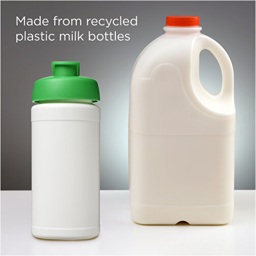 Baseline 500 Ml Recycelte Sportflasche Mit Klappdeckel , weiß / grün, 85% Recycelter HDPE Kunststoff, 15% PP Kunststoff, 18,50cm (Höhe), Bild 4