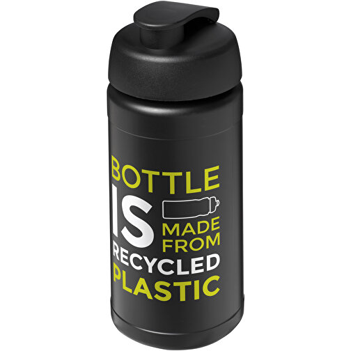 Baseline 500 Ml Recycelte Sportflasche Mit Klappdeckel , schwarz, 85% Recycelter HDPE Kunststoff, 15% PP Kunststoff, 18,50cm (Höhe), Bild 2