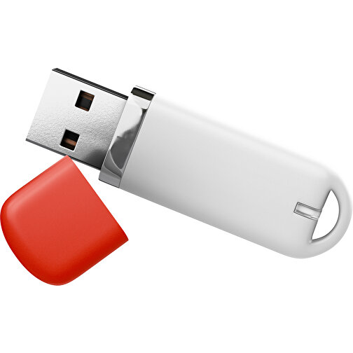 USB-Stick StylishDrive 2.0 , weiß / rot MB , 16 GB , Gummiplastik, Kunststoff MB , 6,20cm x 0,75cm x 2,00cm (Länge x Höhe x Breite), Bild 1