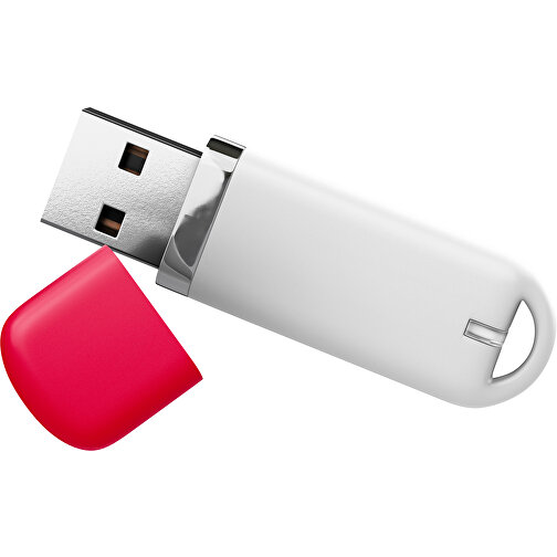USB-Stick StylishDrive 2.0 , weiß / ampelrot MB , 16 GB , Gummiplastik, Kunststoff MB , 6,20cm x 0,75cm x 2,00cm (Länge x Höhe x Breite), Bild 1