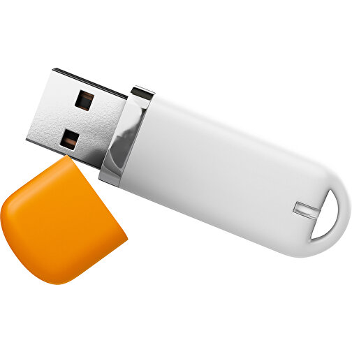 USB-Stick StylishDrive 2.0 , weiß / gelborange MB , 16 GB , Gummiplastik, Kunststoff MB , 6,20cm x 0,75cm x 2,00cm (Länge x Höhe x Breite), Bild 1