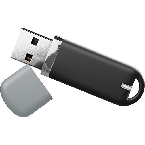 USB-Stick StylishDrive 2.0 , schwarz / silber MB , 8 GB , Gummiplastik, Kunststoff MB , 6,20cm x 0,75cm x 2,00cm (Länge x Höhe x Breite), Bild 1