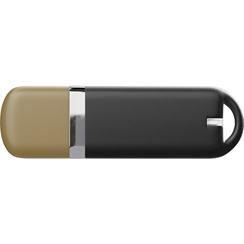 USB-Stick StylishDrive 2.0 , schwarz / gold MB , 8 GB , Gummiplastik, Kunststoff MB , 6,20cm x 0,75cm x 2,00cm (Länge x Höhe x Breite), Bild 2