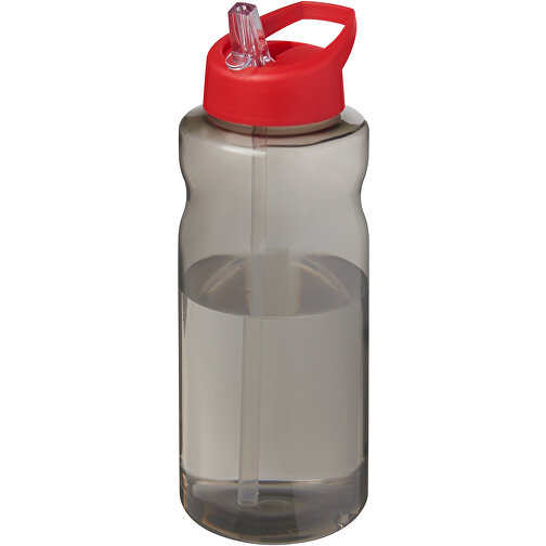 H2O Active® Eco Big Base 1L Sportflasche Mit Ausgussdeckel , kohle / rot, PCR Kunststoff, 72% PP Kunststoff, 17% SAN Kunststoff, 11% PE Kunststoff, 21,80cm (Höhe), Bild 1