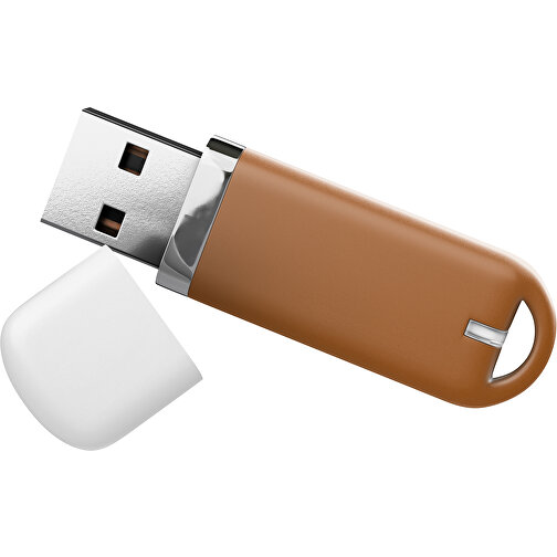 USB-Stick StylishDrive 2.0 , braun / weiß MB , 1 GB , Gummiplastik, Kunststoff MB , 6,20cm x 0,75cm x 2,00cm (Länge x Höhe x Breite), Bild 1