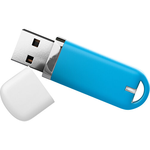 USB-Stick StylishDrive 2.0 , himmelblau / weiß MB , 1 GB , Gummiplastik, Kunststoff MB , 6,20cm x 0,75cm x 2,00cm (Länge x Höhe x Breite), Bild 1