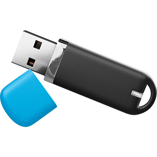 USB-Stick StylishDrive 2.0 , schwarz / himmelblau MB , 1 GB , Gummiplastik, Kunststoff MB , 6,20cm x 0,75cm x 2,00cm (Länge x Höhe x Breite), Bild 1
