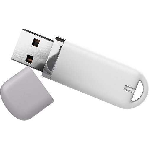 USB-Stick StylishDrive 2.0 , weiß / hellgrau MB , 1 GB , Gummiplastik, Kunststoff MB , 6,20cm x 0,75cm x 2,00cm (Länge x Höhe x Breite), Bild 1