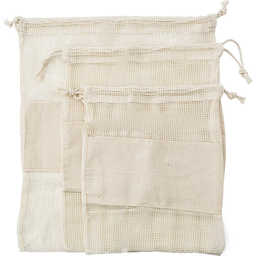 Set di tre borse riutilizzabili in tessuto di cotone Adele, Immagine 3