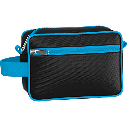 Kosmetiktasche Nova , schwarz / hellblau, Sublimation-fabric 200g - Polyester (PU), 16,00cm x 8,00cm x 23,00cm (Länge x Höhe x Breite), Bild 1