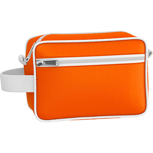 Kosmetiktasche Nova , orange / weiss, Sublimation-fabric 200g - Polyester (PU), 16,00cm x 8,00cm x 23,00cm (Länge x Höhe x Breite), Bild 1