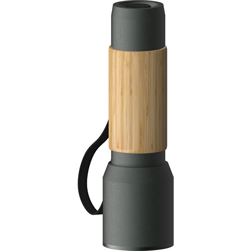 Taschenlampe REEVES-myFLASH 300 , dunkelgrau / bambus, recyceltes Aluminium, Silikon, 13,00cm x 2,90cm x 3,60cm (Länge x Höhe x Breite), Bild 1