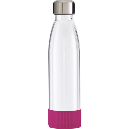 Trinkflasche RETUMBLER-TOULON GLASS , transparent / magenta, Glas, Silikon, recycelter Edelstahl, recyceltes Polypropylen, 26,00cm x 6,90cm x 6,90cm (Länge x Höhe x Breite), Bild 1