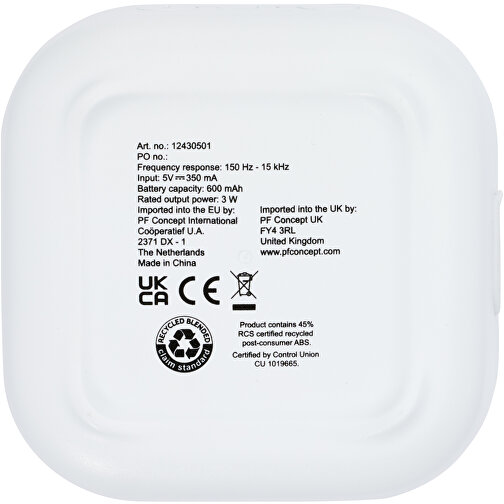 Stark 2.0 3 W Mini-Bluetooth®-Lautsprecher Aus Recyceltem RCS Kunststoff , weiß, Recycelter ABS Kunststoff, 9,20cm x 3,40cm x 9,20cm (Länge x Höhe x Breite), Bild 5