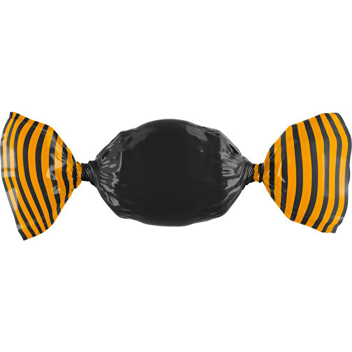 Bonbon Wickler Bontastisch , schwarz / kürbisorange, Wickler aus kompostierbarer Folie, 1,00cm x 2,00cm x 7,00cm (Länge x Höhe x Breite), Bild 1