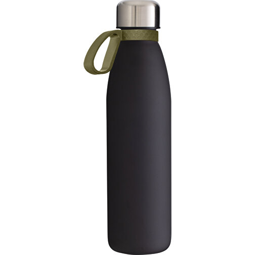 Trinkflasche RETUMBLER-TOULON GLASS , schwarz / oliv, Glas, Silikon, recycelter Edelstahl, recyceltes Polypropylen, 26,00cm x 6,90cm x 6,90cm (Länge x Höhe x Breite), Bild 1