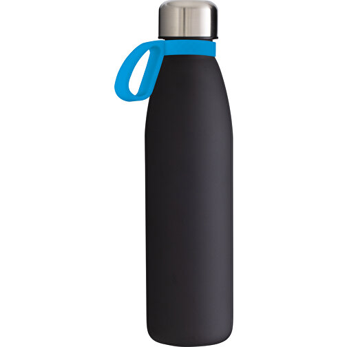 Trinkflasche RETUMBLER-TOULON GLASS , schwarz / cyan, Glas, Silikon, recycelter Edelstahl, recyceltes Polypropylen, 26,00cm x 6,90cm x 6,90cm (Länge x Höhe x Breite), Bild 1