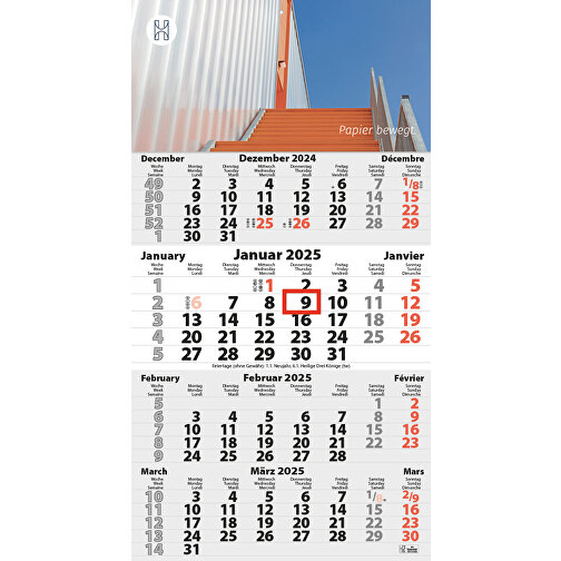 3-Monats DIN A3 Kalender 'Trinus G' , weiss, Kopflasche: 290 g/m² Chromokarton, Kalenderblätter: 70 g/m² holzfrei weiss, chlorfrei gebleicht, 42,00cm x 29,60cm (Höhe x Breite), Bild 3