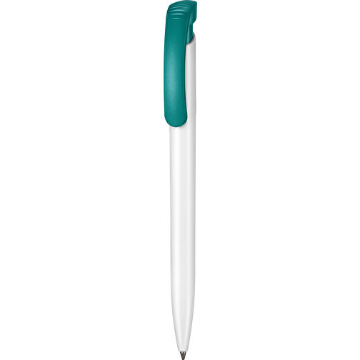 Kugelschreiber CLEAR , Ritter-Pen, weiss/petrol-türkis, ABS-Kunststoff, 14,80cm (Länge), Bild 1