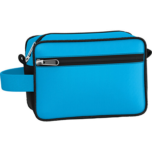 Kosmetiktasche Nova , hellblau / schwarz, Sublimation-fabric 200g - Polyester (PU), 16,00cm x 8,00cm x 23,00cm (Länge x Höhe x Breite), Bild 1