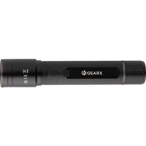 Gear X Taschenlampe Aus RCS Recycelt. Aluminium Mit USB-Akku , schwarz, Recycelte Aluminiumlegierung, 12,50cm (Höhe), Bild 2