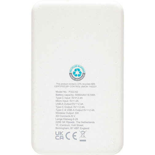 5.000mAh 5W Wireless Powerbank Aus RCS Recyceltem Kunststoff , weiss, ABS - recycelt, 9,70cm x 1,50cm (Länge x Höhe), Bild 5