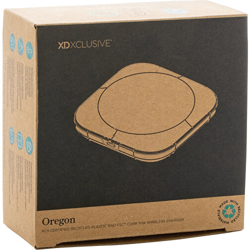 Oregon Wireless-Charger Aus RCS Recyc. Kunststoff & Kork , braun, ABS - recycelt, 10,40cm x 2,10cm (Länge x Höhe), Bild 8