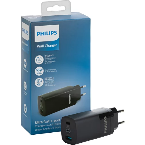 Cargador de pared de 3 puertos USB con PD ultrarrápida Philips de 65 W, Imagen 5