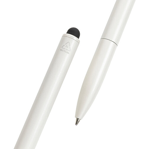 Kymi Stift Mit Stylus Aus RCS Recyceltem Aluminum , weiß, Recycelte Aluminiumlegierung, 12,90cm (Höhe), Bild 5