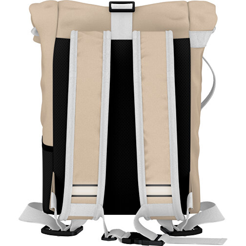 Rolltop Rucksack Comfort , beige / weiß, Sublimation-fabric 200g - Polyester (PU), 29,50cm x 13,00cm x 33,00cm (Länge x Höhe x Breite), Bild 2