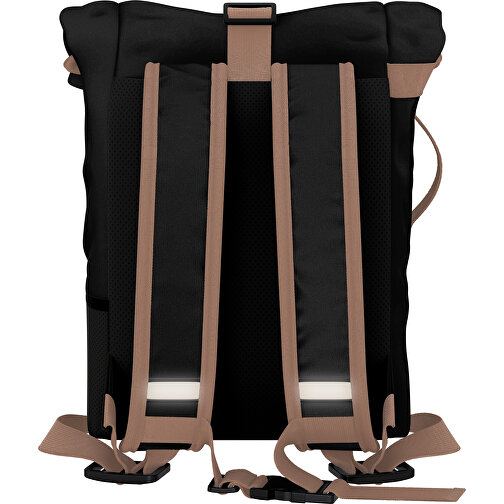 Rolltop Rucksack Comfort , schwarz / mandelbraun, Sublimation-fabric 200g - Polyester (PU), 29,50cm x 13,00cm x 33,00cm (Länge x Höhe x Breite), Bild 2