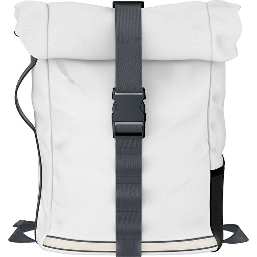 Rolltop Rucksack Comfort , weiss / asphaltgrau, Sublimation-fabric 200g - Polyester (PU), 29,50cm x 13,00cm x 33,00cm (Länge x Höhe x Breite), Bild 1