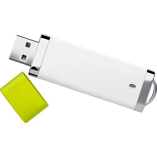 PromoPerfect USB-STICK 2.0 PLASTIK , weiß / hellgrün MB , 8 GB , Gummiplastik, Kunststoff MB , 7,00cm x 0,70cm x 2,00cm (Länge x Höhe x Breite), Bild 1